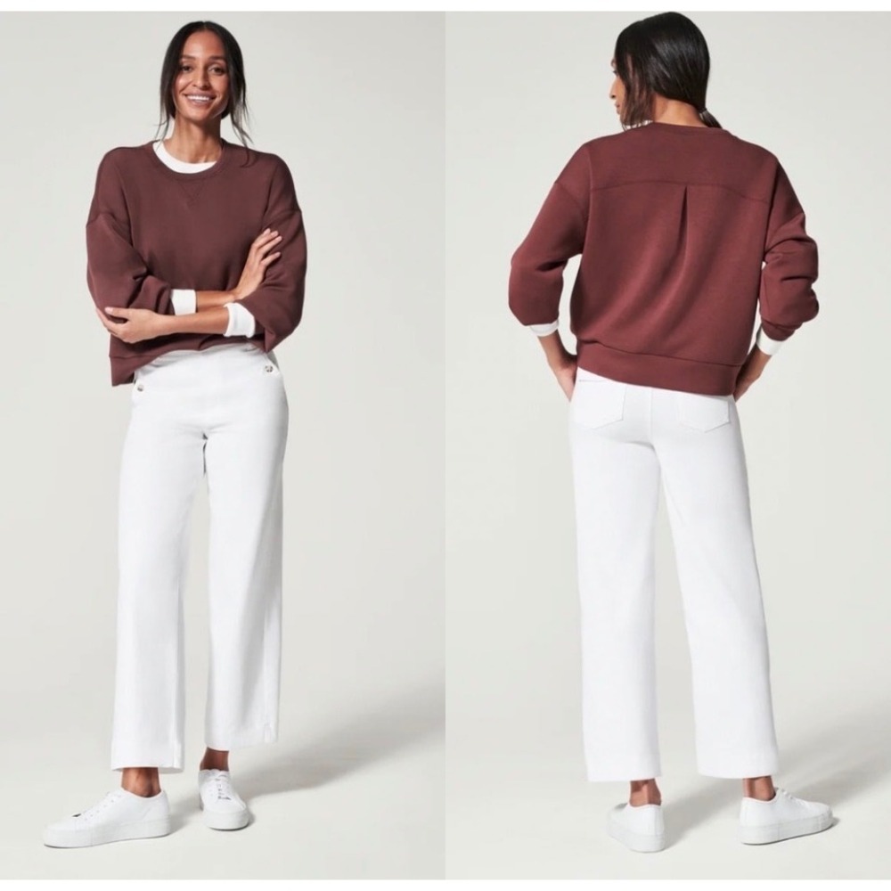 NWT Spanx Stretch Twill Cropped Wide Leg Pants Bright White 20312R Women's Large